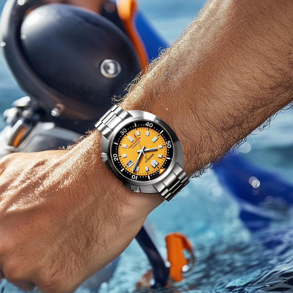 BERNY Automatic Dual Crown Diver Watch For Men Super Luminous Miyota 8215 Sapphire Swim Sport 20ATM Mechanical Men's Dive Watch