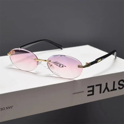 Ochelari de soare fără ramă, ovali, la modă, populari, pentru femei și bărbați, ochelari de soare mici, în formă de elipsă, pentru femei și bărbați, ochelari de petrecere și de călătorie