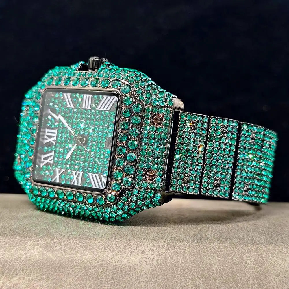 Hot UNIGUET Men's Square Watch Luxury Hip Hop Diamond Jewelry Waterproof Stainless Steel Quartz Wristwatch Fashion Man Accessory