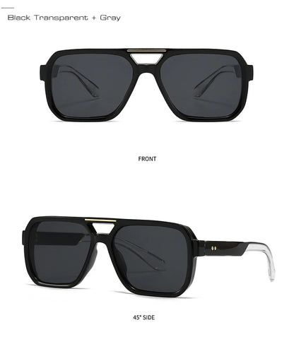 Ochelari de soare SO&EI Fashion cu rame duble, pătrați, pentru femei, stil retro cu nituri, nuanțe de albastru ceai, protecție UV400, ochelari de soare cu gradient pentru bărbați, pentru activități în aer liber