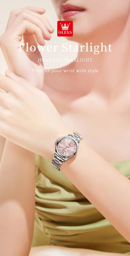 OLEVS 3668 Women Watch Luxury Original Waterproof Stainless Steel Quartz Watch Roman Automatic Date Women Watch Reloj Para Mujer