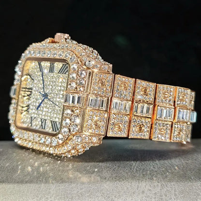 UNIGUET Fashion Diamond Watch for Men Luxury Waterproof Square Quartz Clocks Hip Hop Ice Out Jewelry Wristwatch Male Hot Sell