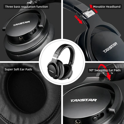 Auscultadores de Monitorização Profissional Takstar PRO82 – Headset de Estúdio HiFi Estéreo com Fio para Gravação, Gaming e Som de Precisão com Graves Ajustáveis