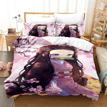 Nezuko Kamado Bedding Set Anime Demon Slayer Duvet Cover Comforter Bed Linen Single Twin Full Queen Size 3D Kids Girls Boys Gift