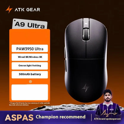 ATK A9 Plus Gaming Mouse Wireless A9/A9 SE/A9 Pro Tri Mode 8K Gaming Mouse Lightweight A9 Ultimate E-sports PC Gift Customized