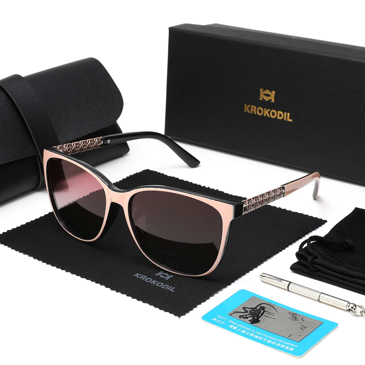 Ochelari de soare polarizați KROKODIL pentru femei, ochelari de soare pătrați la modă, ramă unisex, protecție UV400, set cu cutii