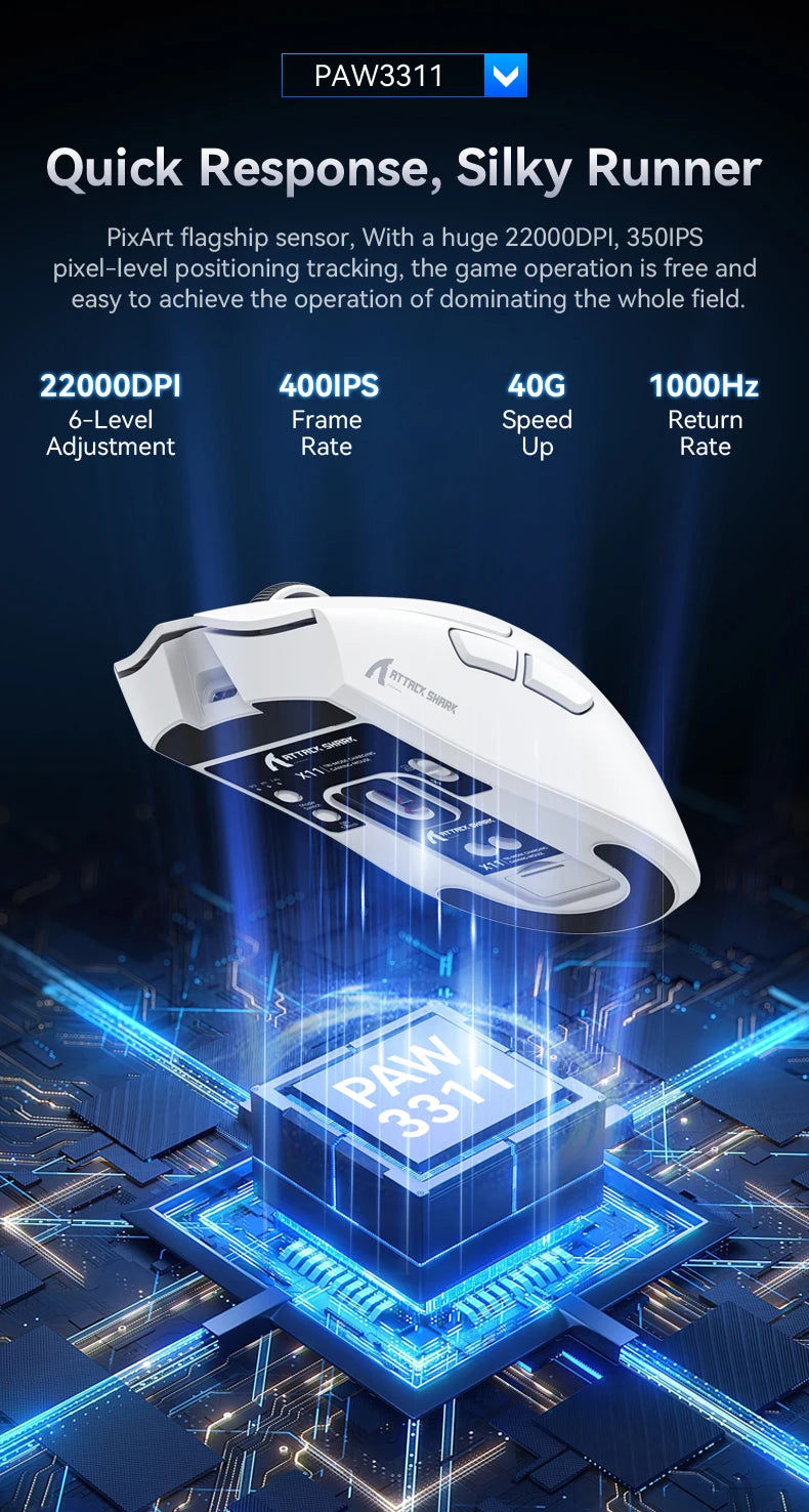 Mouse wireless Attack Shark X11&R1 Tri Mode Bluetooth con base di ricarica RGB, ergonomico e leggero, accessorio per PC gamer