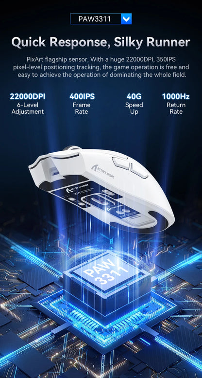 Mouse wireless Attack Shark X11&R1 Tri Mode Bluetooth con base di ricarica RGB, ergonomico e leggero, accessorio per PC gamer