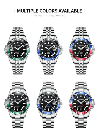 GUANQIN GMT Herrenuhren 2025 Neue Automatikuhr für Herren NH34 Mechanische Armbanduhr Saphirglas Edelstahlgehäuse Linkshänder