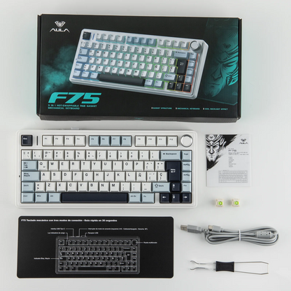 EPOMAKER AULA F75 ISO-ES 75% Spanische QWERTY Hot-Swap, Gasket-Mounted, kabelgebundene/Bluetooth/2.4GHz kabellose mechanische Gaming-Tastatur mit RGB-Hintergrundbeleuchtung