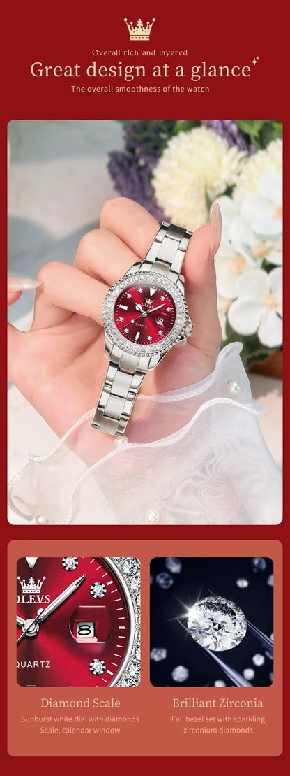 OLEVS 9945 Original Diamond Quartz Watch for Women Luxury Elegant Ladies Watches Stainless Steel Waterproof Women's Wristwatches