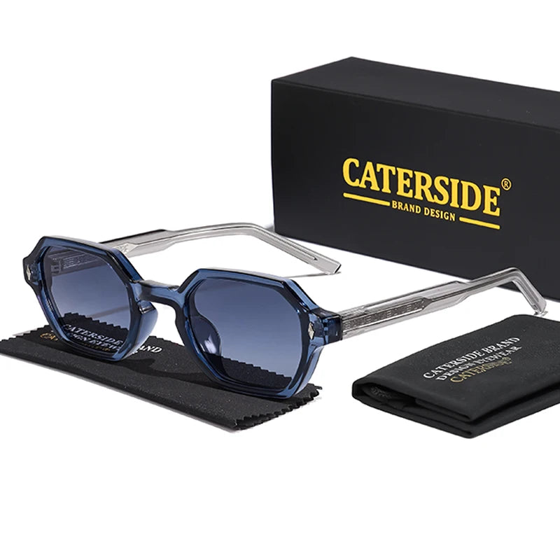 CATERDIDE Ochelari de soare retro poligonali pentru bărbați, cu design personalizat, ramă pătrată, ochelari de soare pentru femei, petreceri, călătorii și vacanțe