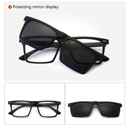 Ochelari de soare polarizați cu magnet pentru miopie, pentru femei și bărbați, ochelari cu clemă, ochelari optici pătrați, rame de ochelari 6 în 1 – de la -0,5 la -10
