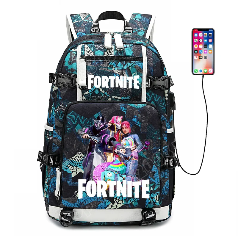 Mochila escolar para estudante com estampado do jogo Fortnite, para rapazes e raparigas, grande capacidade, impermeável, leve e resistente, presente de aniversário