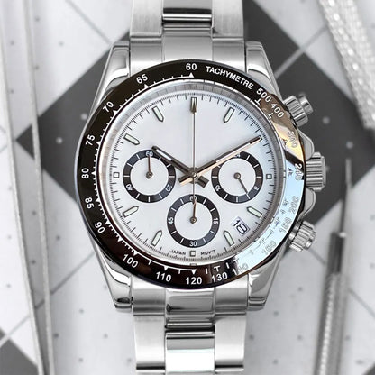 Orologio da uomo Luxury VK63 con movimento al quarzo, cronografo business 39mm in acciaio/oro rosa, datario e quadrante luminoso