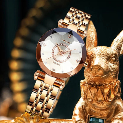 SENO Ocean Star Women Crystal Watch 2025 Top Brand Luxury Rose Gold Women Bracelet Watch For Ladies Wrist Watch Relogio Feminino