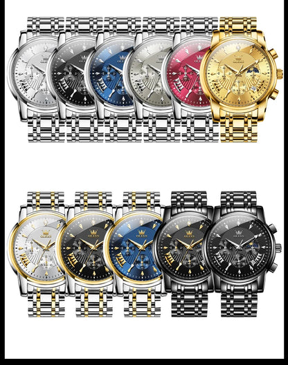 OLEVS Brand Fashion Red Watch for Men Luxury Sport Waterproof Stainless Steel Chronograph Quartz Watches Relogio Masculino