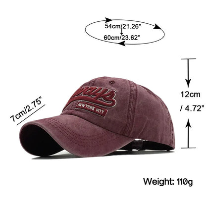 100% Cotton Washed 3D Embroidered Letter Baseball Cap, Casual Streetwear Hat