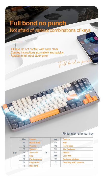SMAILWOLF MK87 teclado mecânico sem fios Bluetooth para e-sports, com teclas completas, hot-swap e personalização