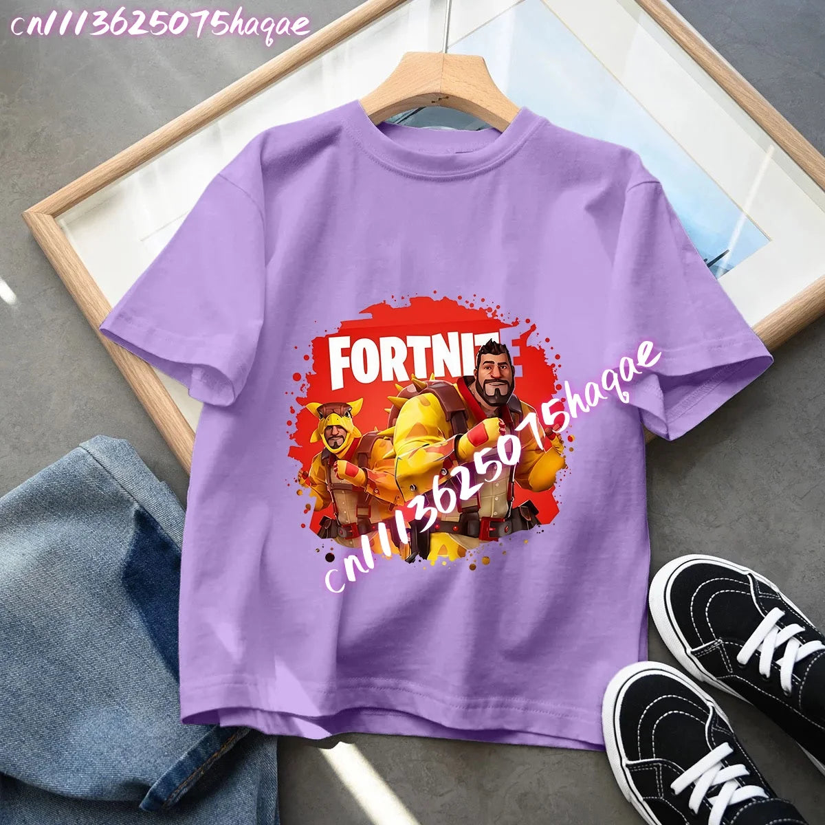 T-shirts Fortnite para Criança com Figuras Anime Estampadas, Tops de Desenho Animado Fortress Night, Roupa de Verão para Meninas, Manga Curta, Pullover Tees