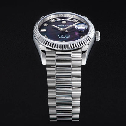 Sugess Watch of Men 36mm Date Automatic Retro Mechanical Wristwatches Sapphire Crystal RoseGold Dandong SL3034 Movement Day New