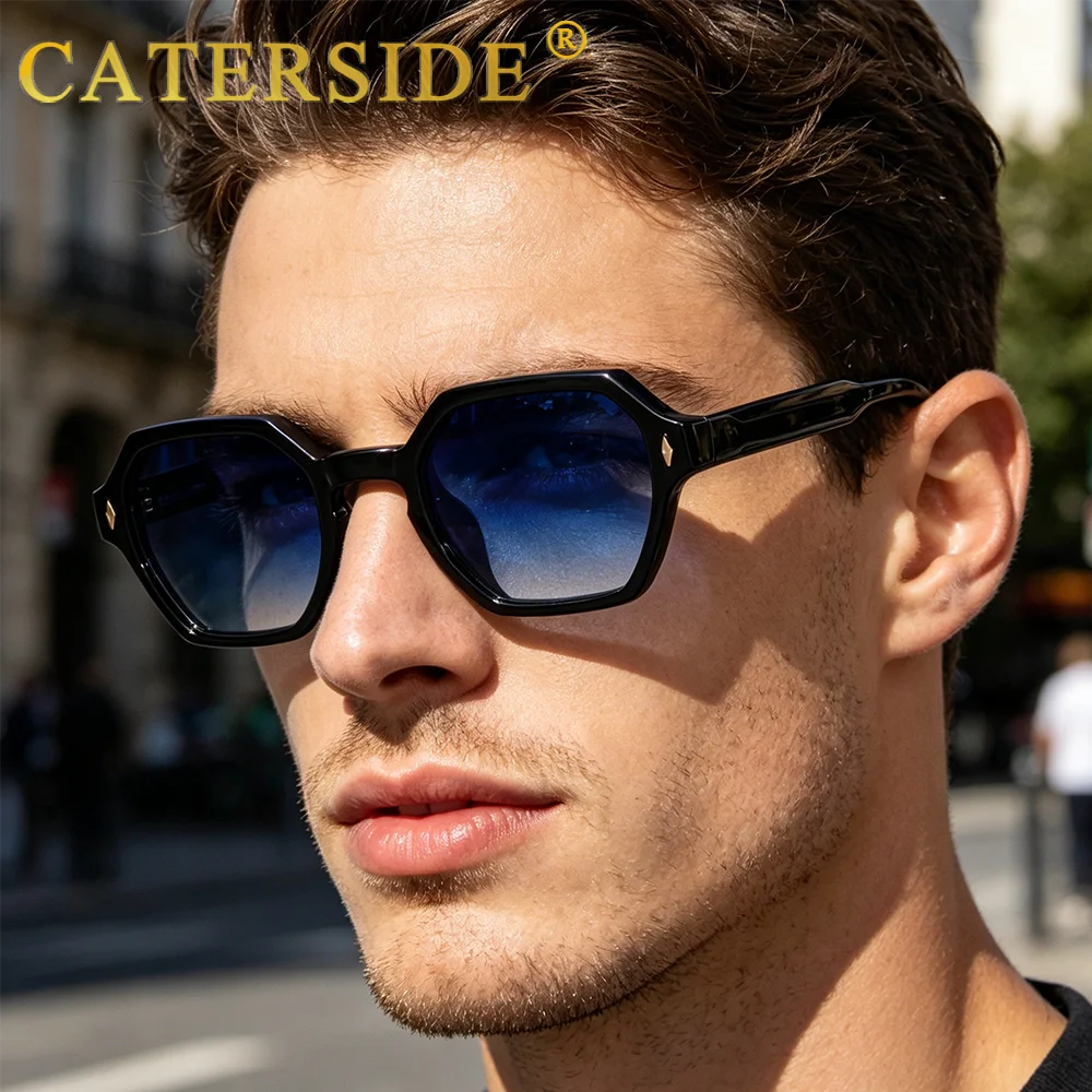 CATERDIDE Ochelari de soare retro poligonali pentru bărbați, cu design personalizat, ramă pătrată, ochelari de soare pentru femei, petreceri, călătorii și vacanțe