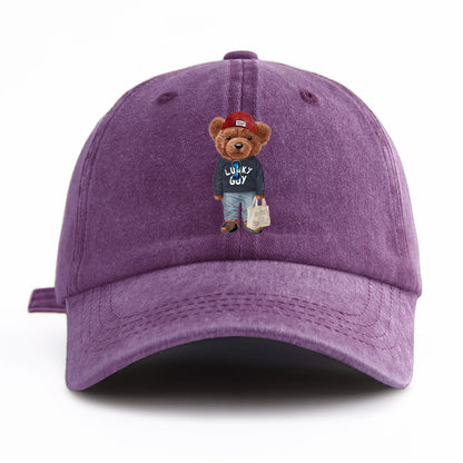 1pc Tote-bag Bear Print Washed Baseball Cap for Adults,  Minimalist Retro Style Casual Soft Adjustable Dad Hat, Perfect As Gift