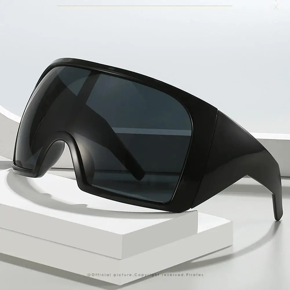 Ochelari de soare futuristici cu ramă învelitoare, lentile curbate Rave, protecție UV400, ochelari de soare supradimensionați Y2K pentru femei și bărbați