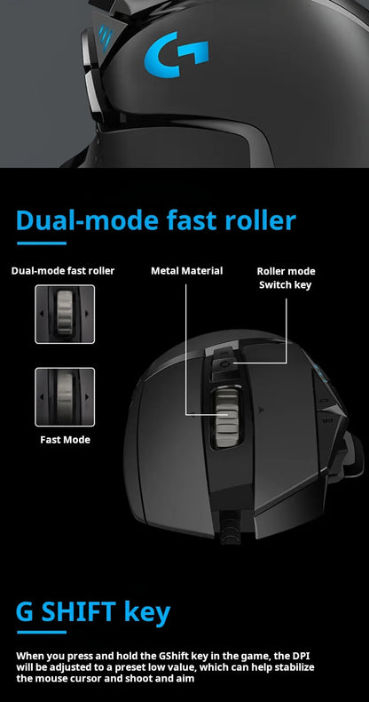 Геймърска мишка Logitech G502 HERO с кабел, e-sports, механична мишка с RGB подсветка, балансируемо тегло и програмируеми макроси за Battle Royale игри