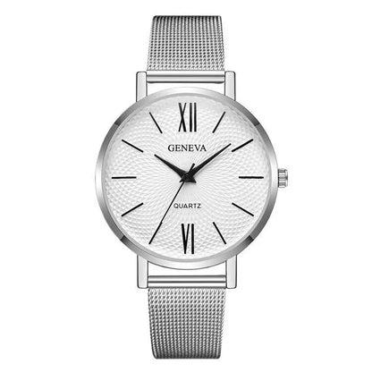 2021 New Geneva Watch Women Black Watches Stainless Steel Mesh Band Quartz Wristwatches Casual Ladies Watches Cheap Price