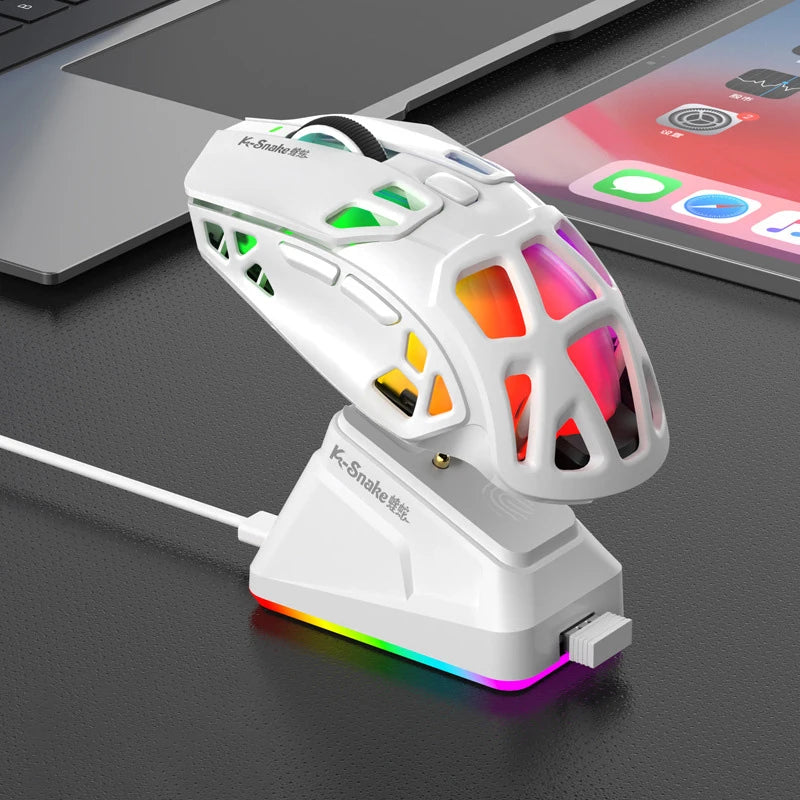 Лека геймърска мишка Lenovo Tri-Mode с RGB зарядна докинг станция 12000DPI 2.4G/Bluetooth/кабелна ергономична мишка за PC и лаптоп