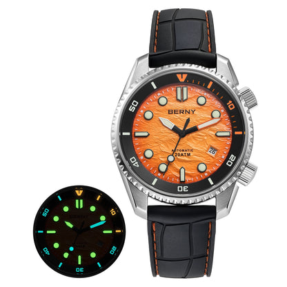 BERNY 20ATM Automatic Men's Watch Diver Sports Diving Watches Luxury Sapphire 316L Stainless Steel Mechanical Waterproof Watches
