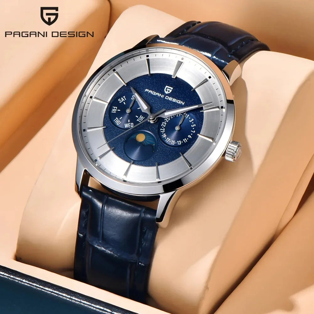 Pagani Design 40mm Multifunctional Men's Quartz Watch Japan Movt Moon Phase 100m Waterproof Sapphire Glass Wristwatches For Man