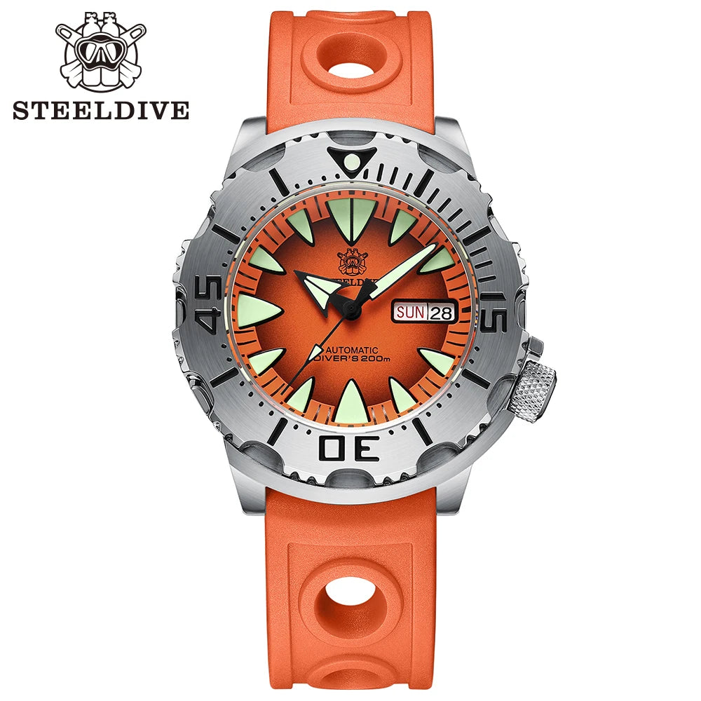 STEELDIVE SD1984 New Arrival 42.2MM M onster 200M Waterproof NH36 Day Function Sapphire Glass Automatic Movement Steel Bracelet