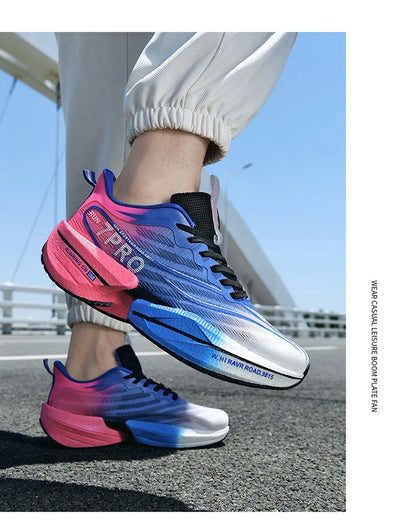 New Men's Carbon Plate Sneakers, Outdoor Soft Sole Mesh Sports Shoes, Running Shoes, Lightweight, Anti-Slip, Casual Couple Tennis Shoes