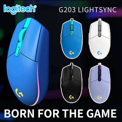Logitech G203 LIGHTSYNC Mouse Wired 8000 DPI Sensor RGB Sync 6 Buttons Mechanical Tensioning Office-Gaming Dual-Use