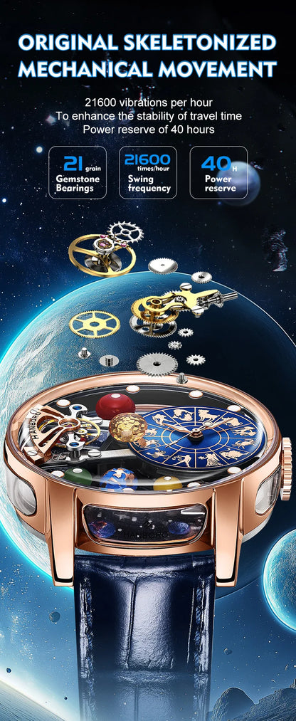 HANBORO Celestial Series 12 Constellation Men's Fully Automatic Mechanical Watch with Starry Sky Night Light Trend Watch