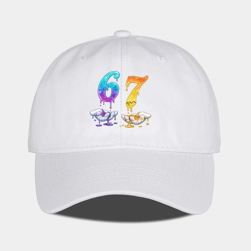 Colorful Dripping Number 67 Print Baseball Cap Adjustable Unisex Cartoon Streetwear Sun Hat