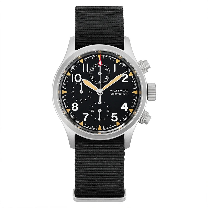 Militado ML1868KF Retro VK67 Quartz Chronograph Watch Stainless Steel Case 3 Dial Waterproof 100M  Multifunction Military Watch