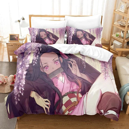 Nezuko Kamado Bedding Set Anime Demon Slayer Duvet Cover Comforter Bed Linen Single Twin Full Queen Size 3D Kids Girls Boys Gift