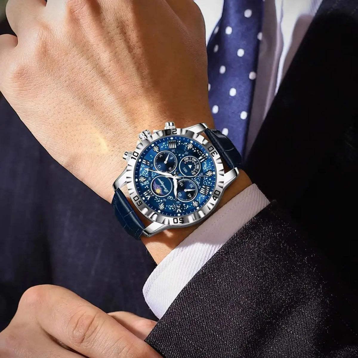 Relógio de pulso de luxo POEDAGAR para homem – Cronógrafo desportivo, estanque e luminoso, com bracelete em pele, movimento de quartzo
