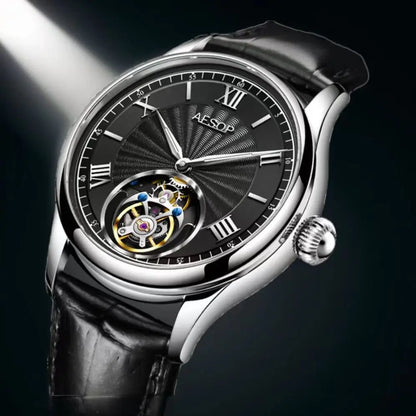 AESOP Mens Mechanical Wristwatches Flying Tourbillon Movement Skeleton Watch for Men Man Luxury Clocks Real Tourbillon Watch
