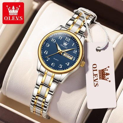 OLEVS Quartz Watch Women Fashion Ladies Watches Wrist Waterproof Luminous Stainless Steel Gold Women Watches Luxury Elegant