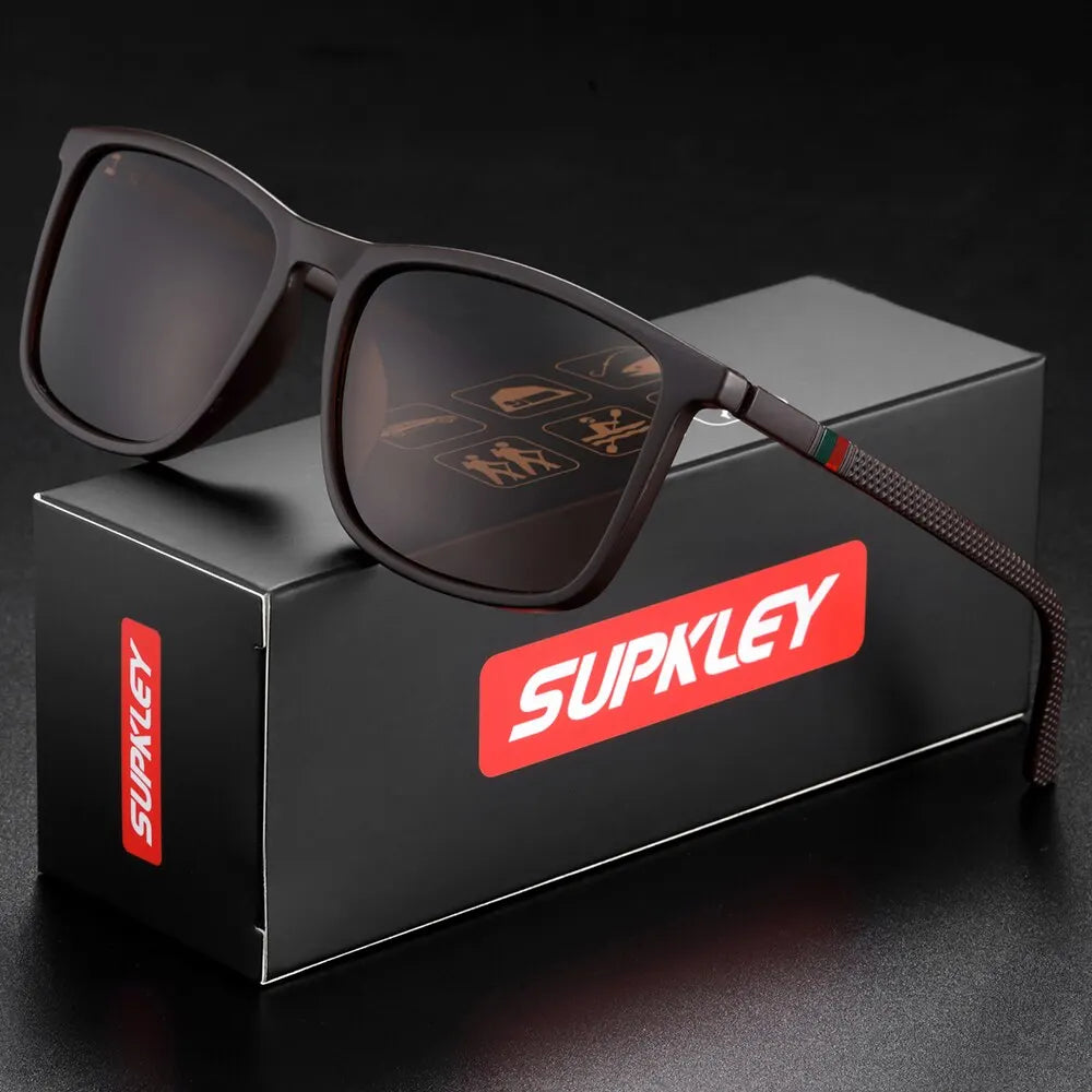 Ochelari de soare SUPKLEY pentru bărbați, polarizați, confortabili, cu ramă pătrată, accesoriu ușor pentru ochelari, cu original