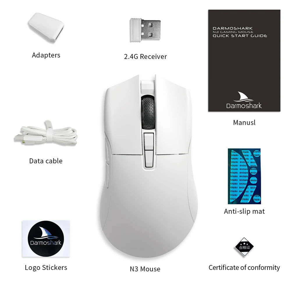 Motospeed Darmoshark N3 Pro Bluetooth – bezprzewodowa mysz gamingowa Double 8K, trójtrybowa, ładowalna, PAW3395, 64g, ergonomiczna mysz dla graczy