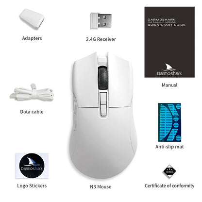 Motospeed Darmoshark N3 Pro Bluetooth – bezprzewodowa mysz gamingowa Double 8K, trójtrybowa, ładowalna, PAW3395, 64g, ergonomiczna mysz dla graczy