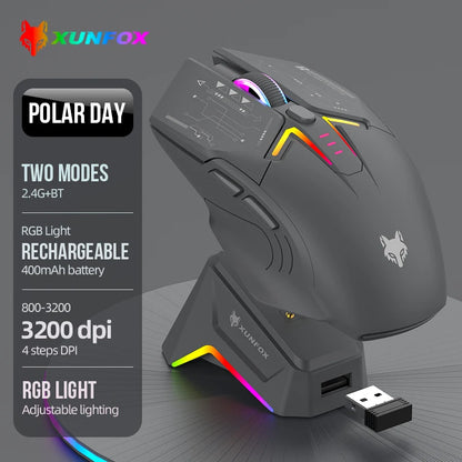XUNSVFOX H2 Wireless Bluetooth Dual-Mode Mouse with RGB Lighting Effect for Laptop Gaming and Office, Magnetic Charging