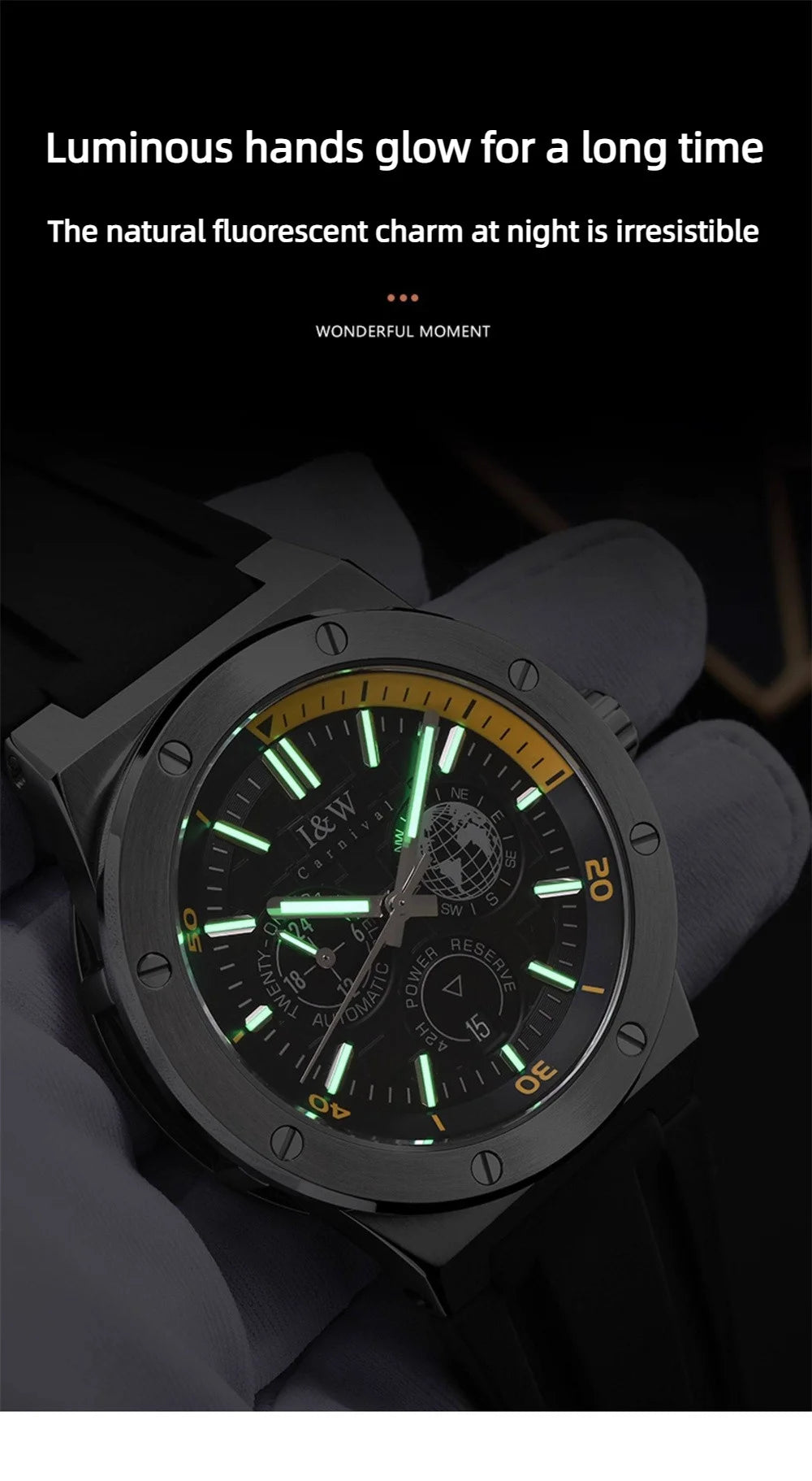 Carnival Brand IW High-End Series Luxury Imported Movement Mechanical Watch Men Sport Rubber Strap 50m Waterproof Fashion Watch