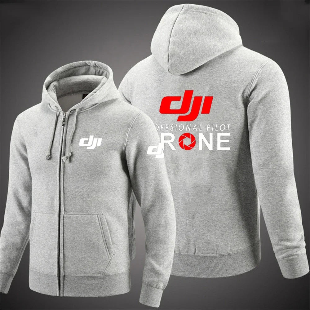 Dji Professional Pilot Drone Spring Autumn Casual Men's Solid Color Zipper Pullover Hoodie Coats Sportswear Fashion Long Sleeve