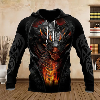 Tatuointilohikäärme-svetarit kevääseen ja syksyyn, 3D-kuviointi, miesten hupulliset pitkähihaiset hupparit, unisex-streetwear, rennot svetarit miehille